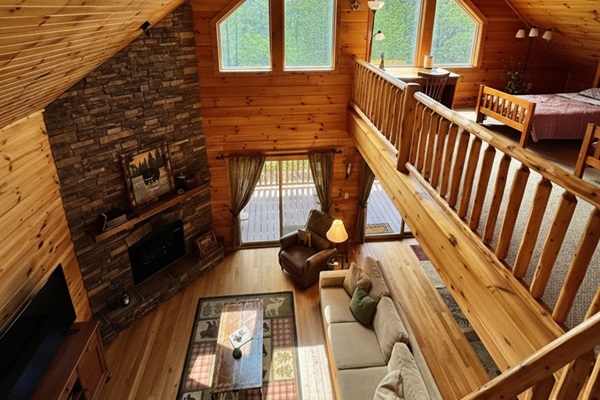 Soaring ceilings and cozy vibes. Your dream cabin awaits.