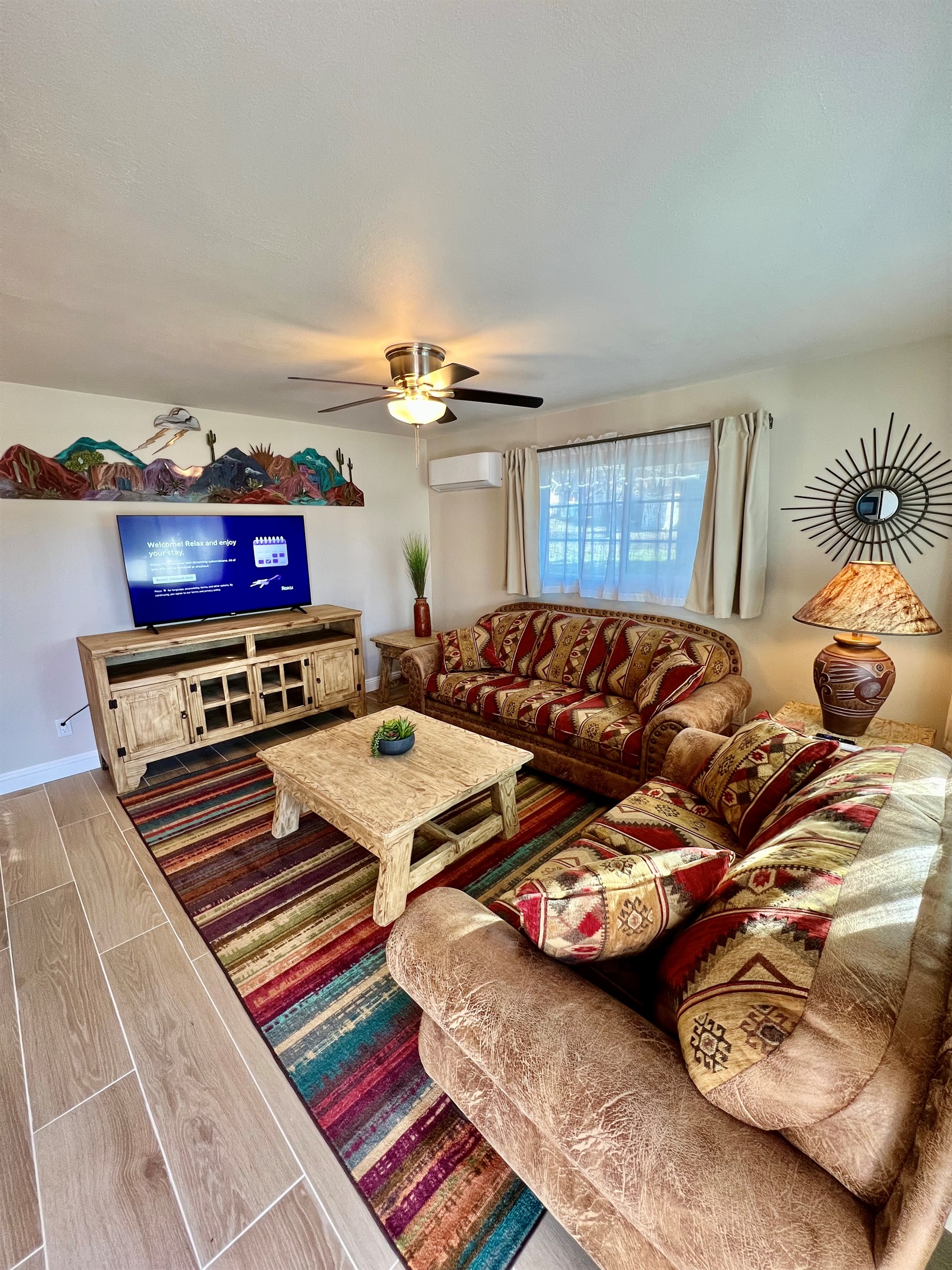 Soak up the natural light in this airy, open-plan space.