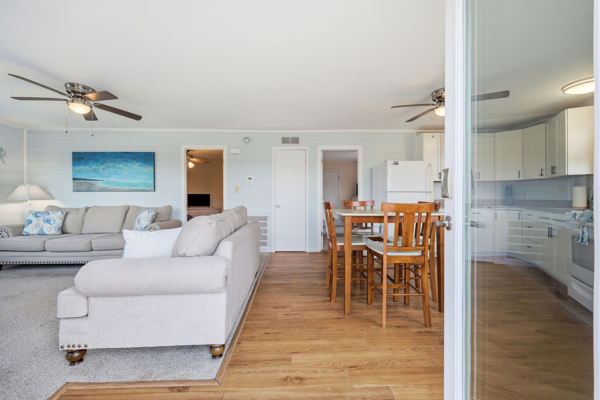 Easy flow from the living room to dining and kitchen