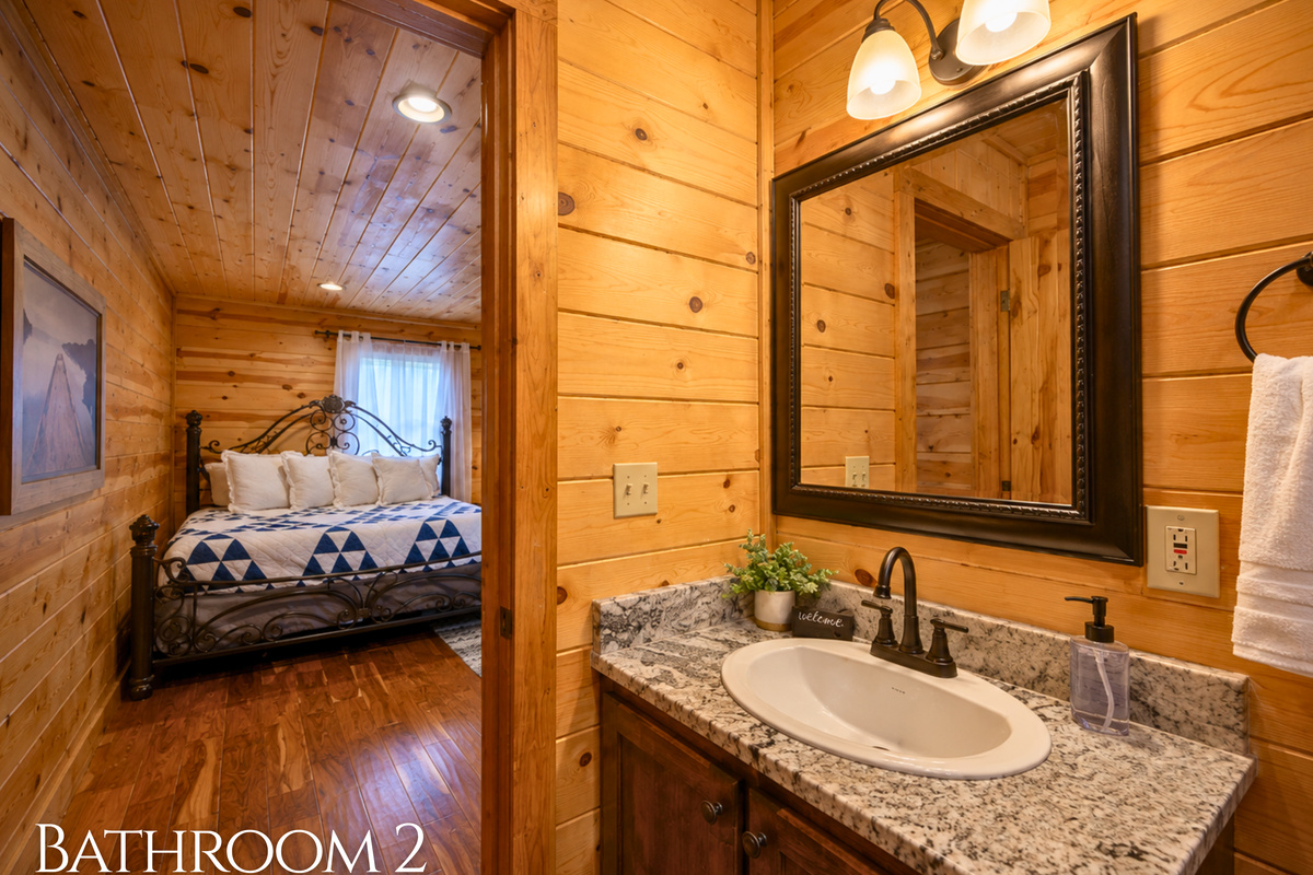 Rustic finishes and natural textures bring charm and character into this cozy bathroom space.