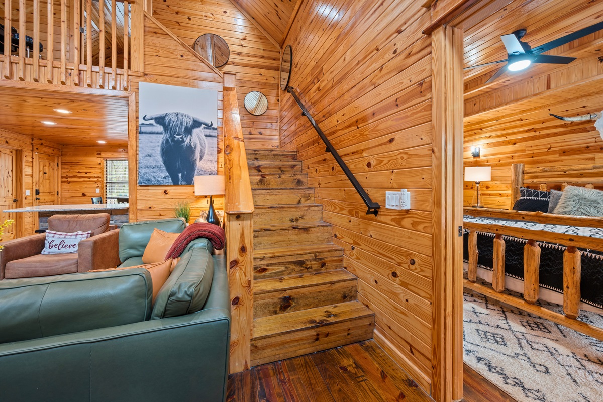 Overlooking the main living area, the loft adds a unique vantage point and an extra place to sit back and relax.