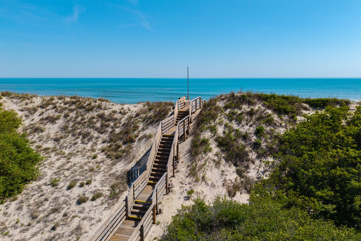 Easy walk over the dunes puts you right on the beach in just moments.