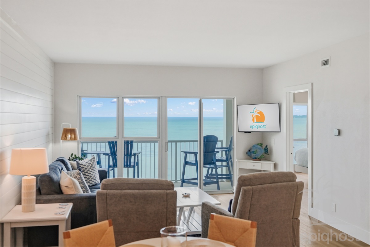 Living area with panoramic bay views