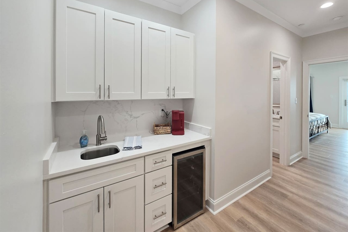 Wine fridge and coffee upstairs