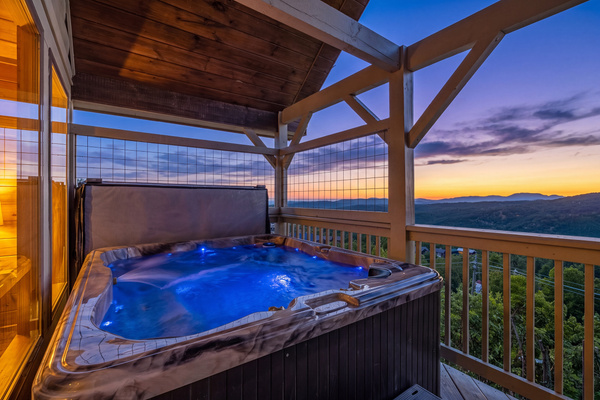 Private hot tub with beautiful Smoky Mountain sunset views