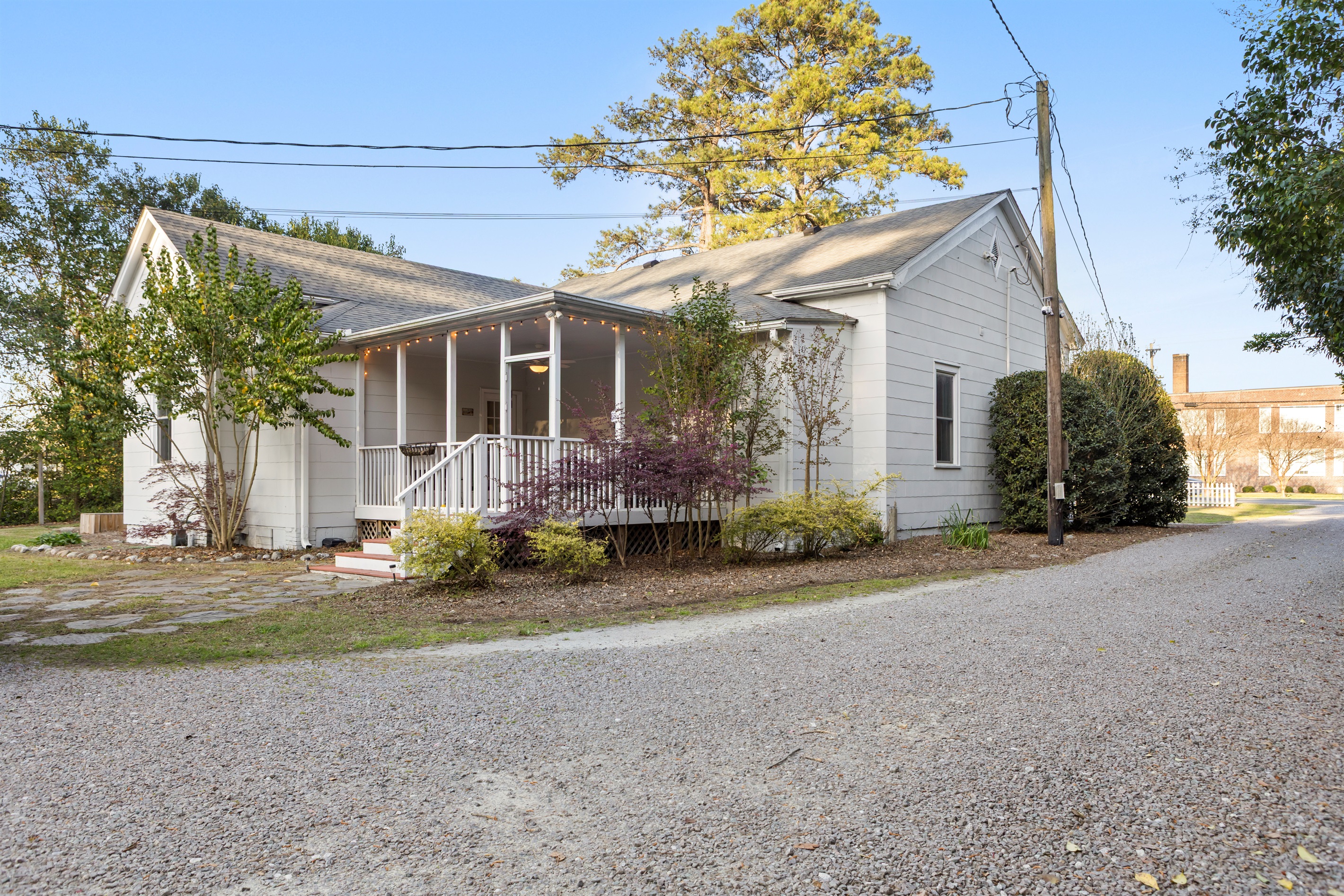 The driveway leading to parking 