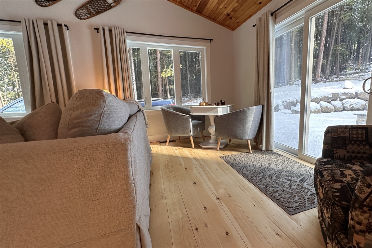 Living room with cozy seating perfect for games!