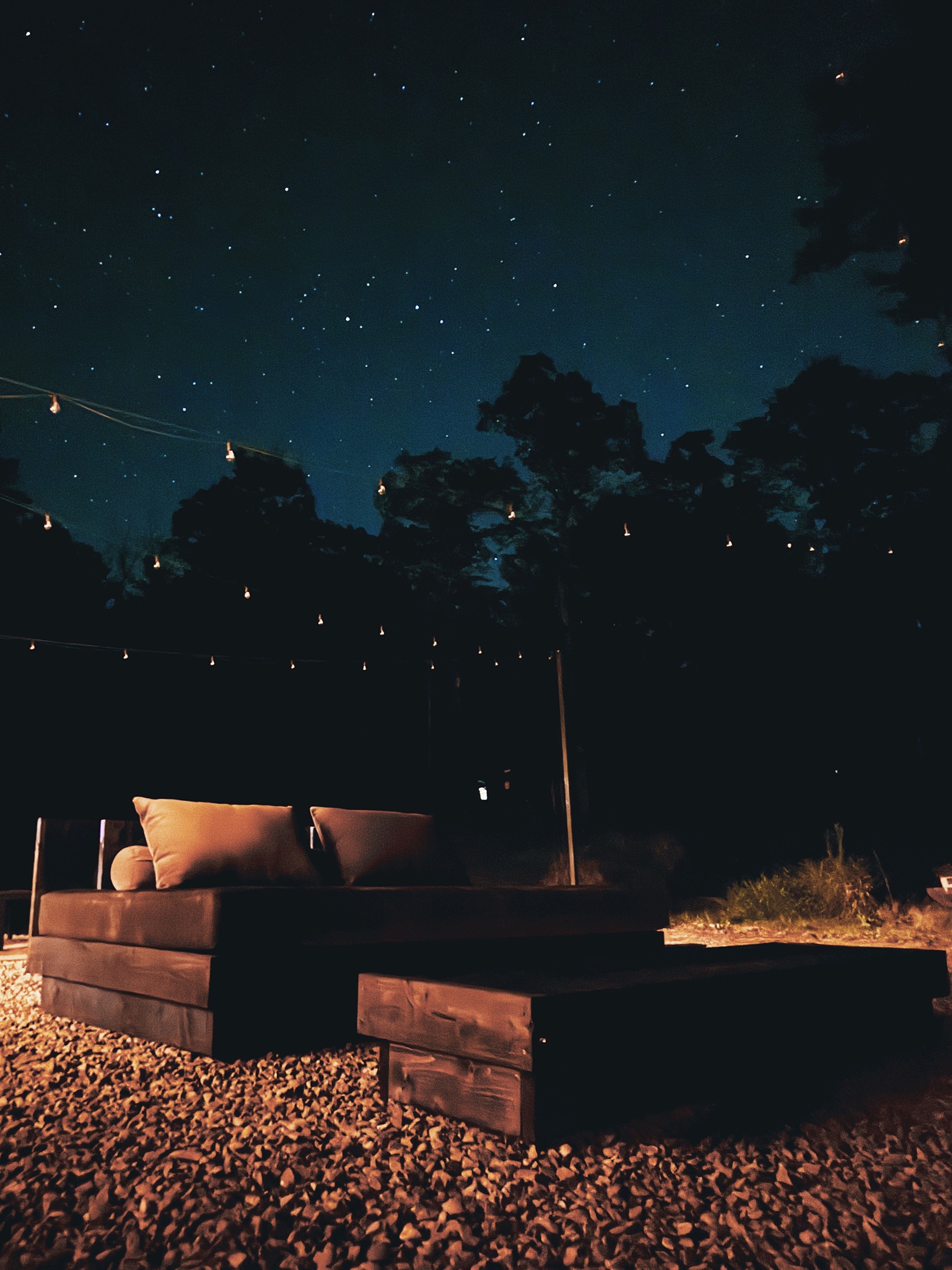The stargazing couch at night.