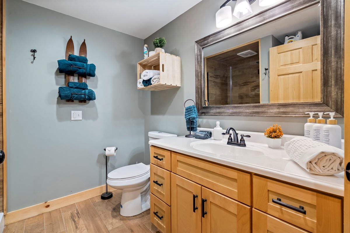 Accessible basement bathroom — comfort and convenience for all guests.