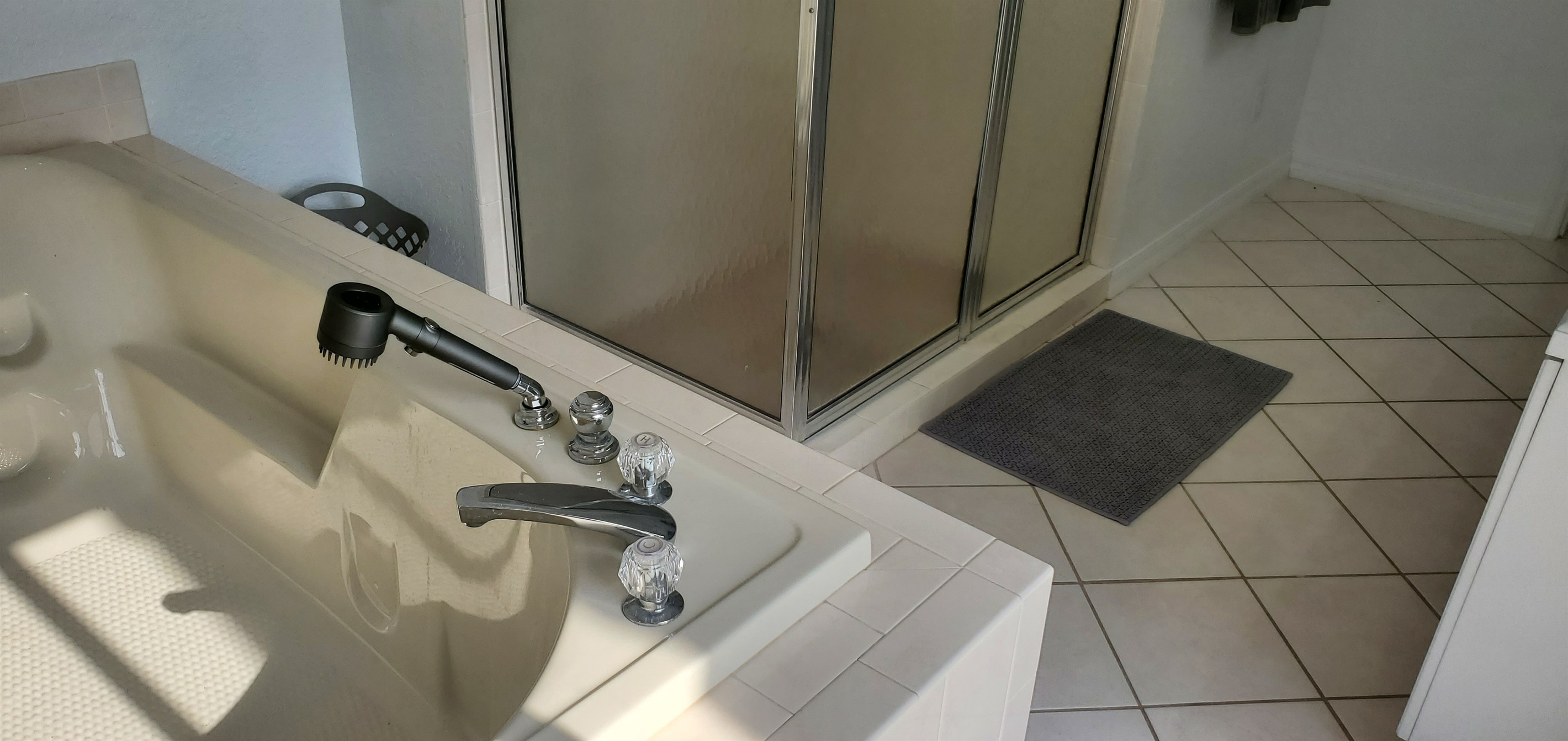 Jet tub in King bathroom, walk in shower