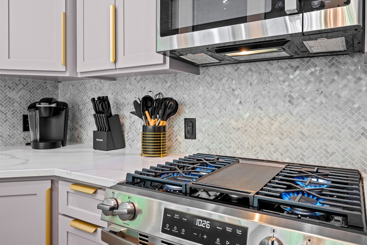 Cooking feels effortless here with a spacious gas range and everything you need close at hand.