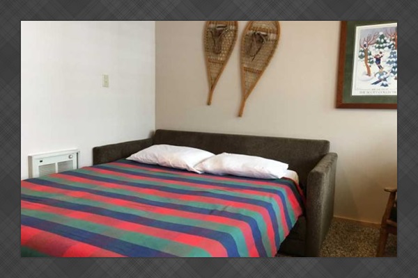 Sleeper sofa: Full-size bed.