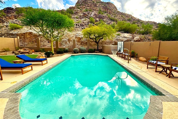 Amazing Backyard Oasis with private heated saltwater pool next to the mountain