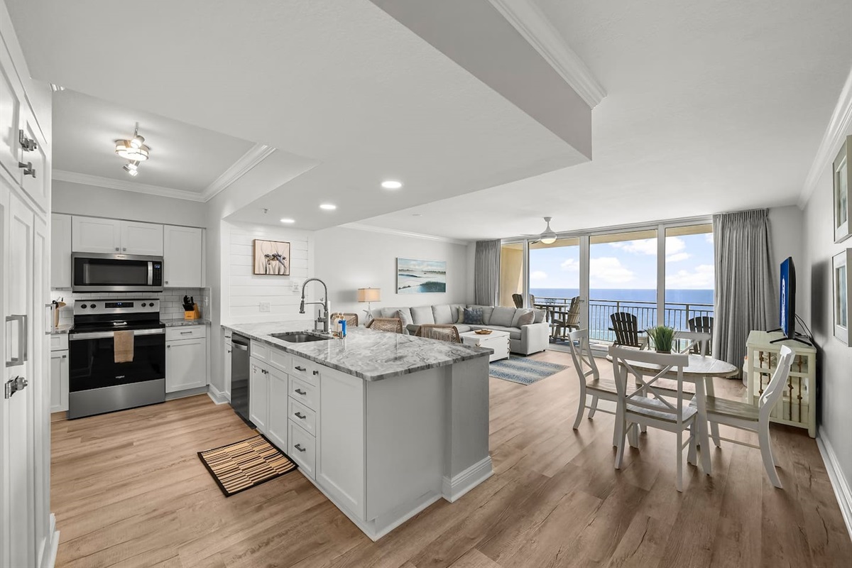 Soak up stunning Gulf-front views from this beautifully updated beachfront condo in Panama City Beach! Enjoy a bright open-concept layout with a modern kitchen, cozy coastal decor, spacious seating, and private balcony.
