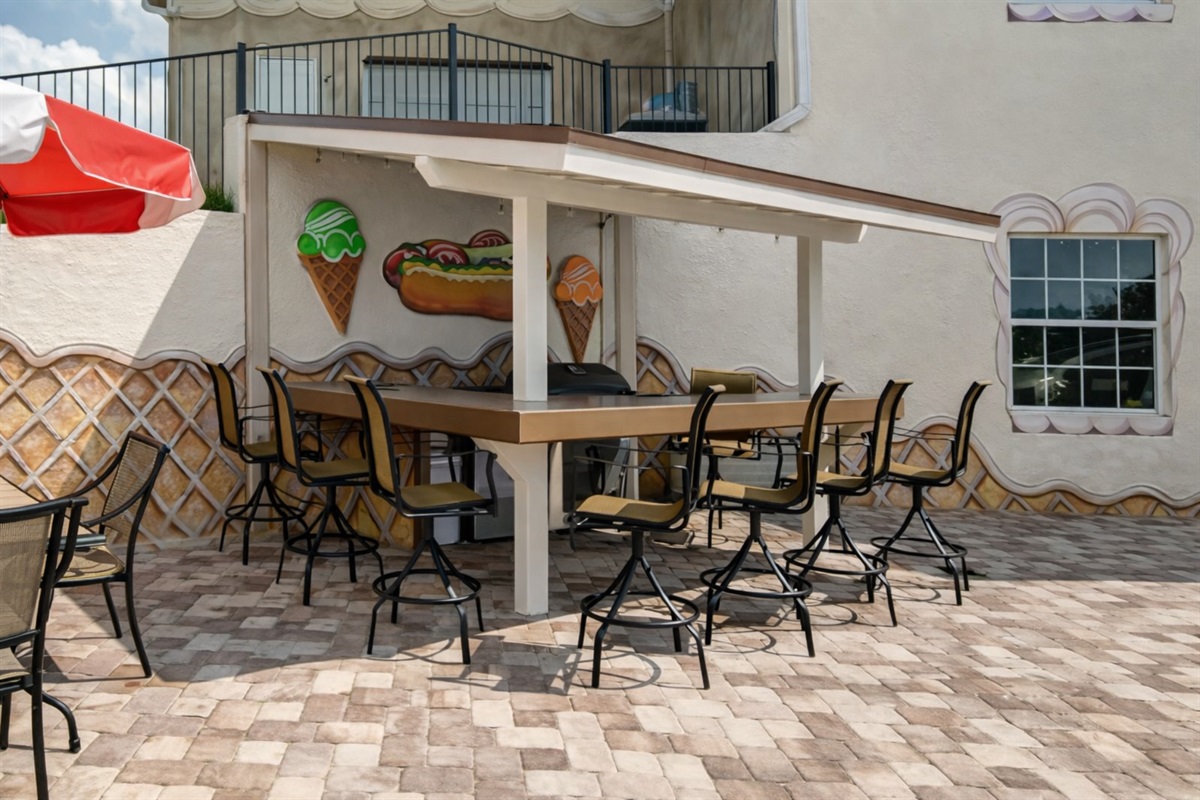 Shaded outdoor dining patio