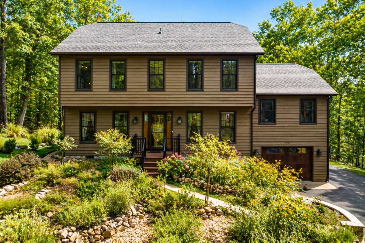 Five bedrooms, two full floors, and a front yard full of mountain landscaping — your group arrives here and immediately knows they made the right call.