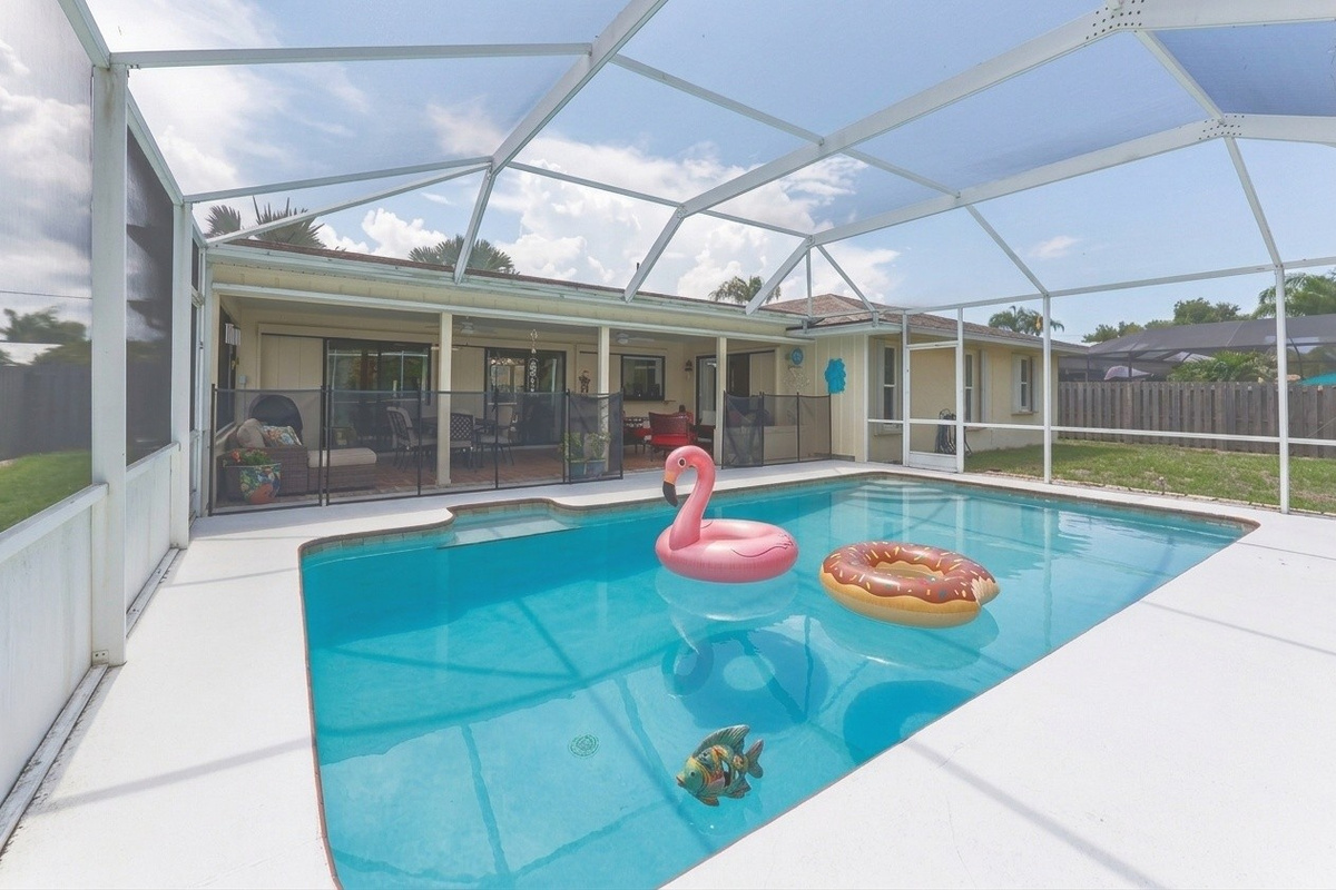 Relax in the heated pool