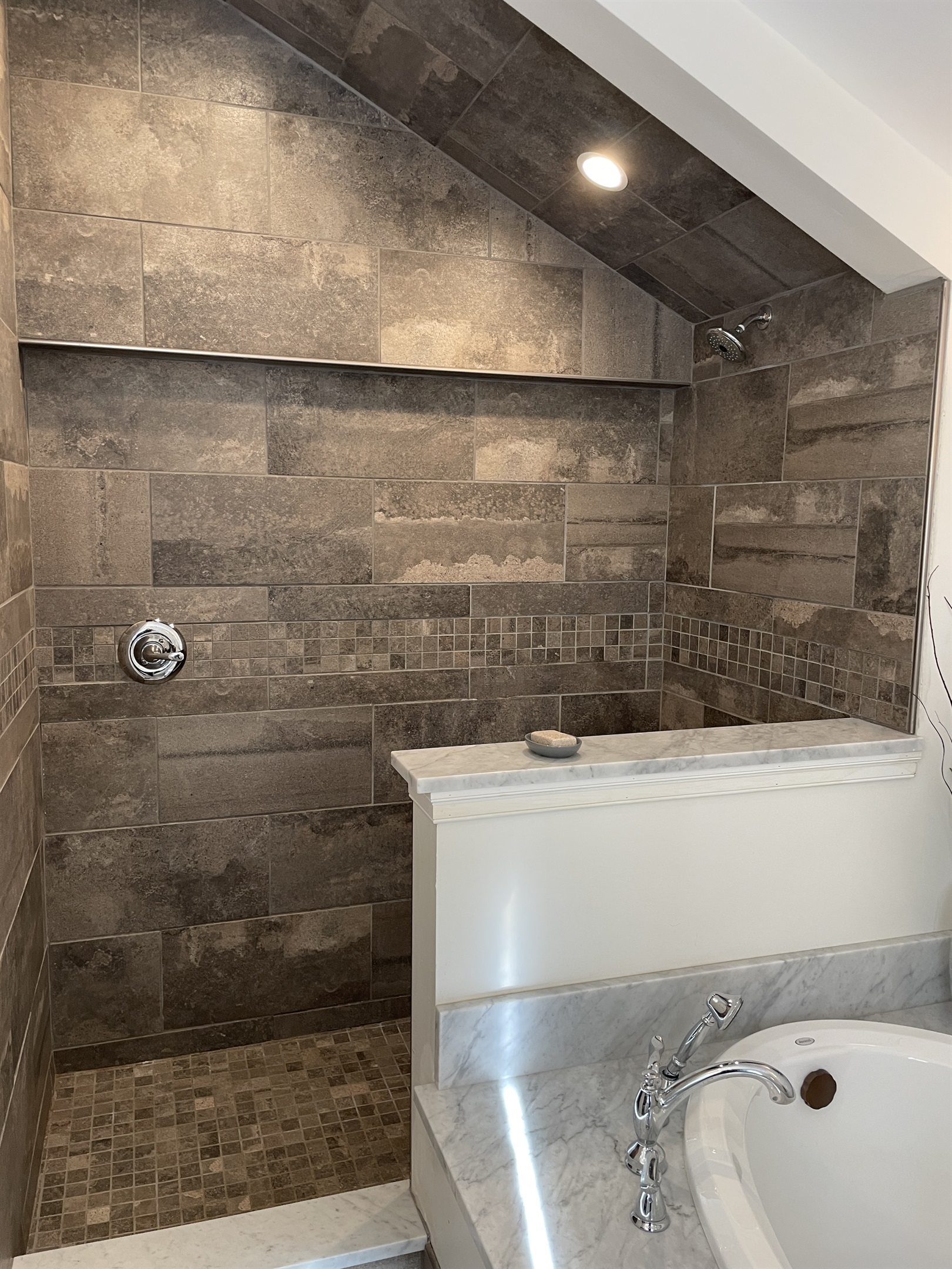 Unique, inviting tiled shower