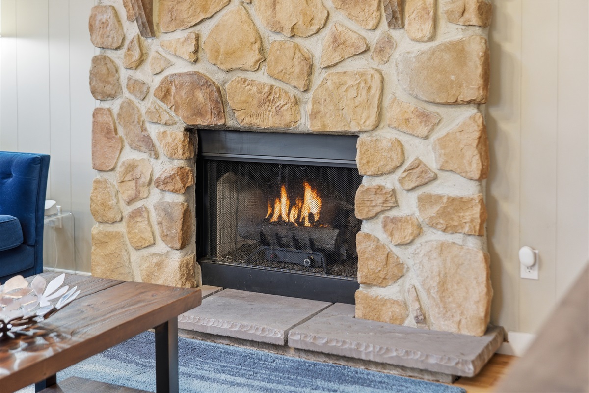 Living room with propane fireplace, Smart TV. Central cool/heat.