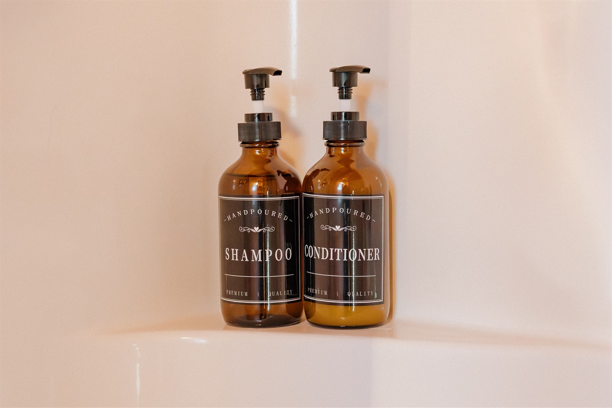 Luxury shampoo and conditioner enhance your shower experience at Poppywood Pines. This pet-friendly Show Low cabin features quality bath amenities, perfect for refreshing after days exploring White Mountains hiking trails, fishing lakes, and outdoor advent