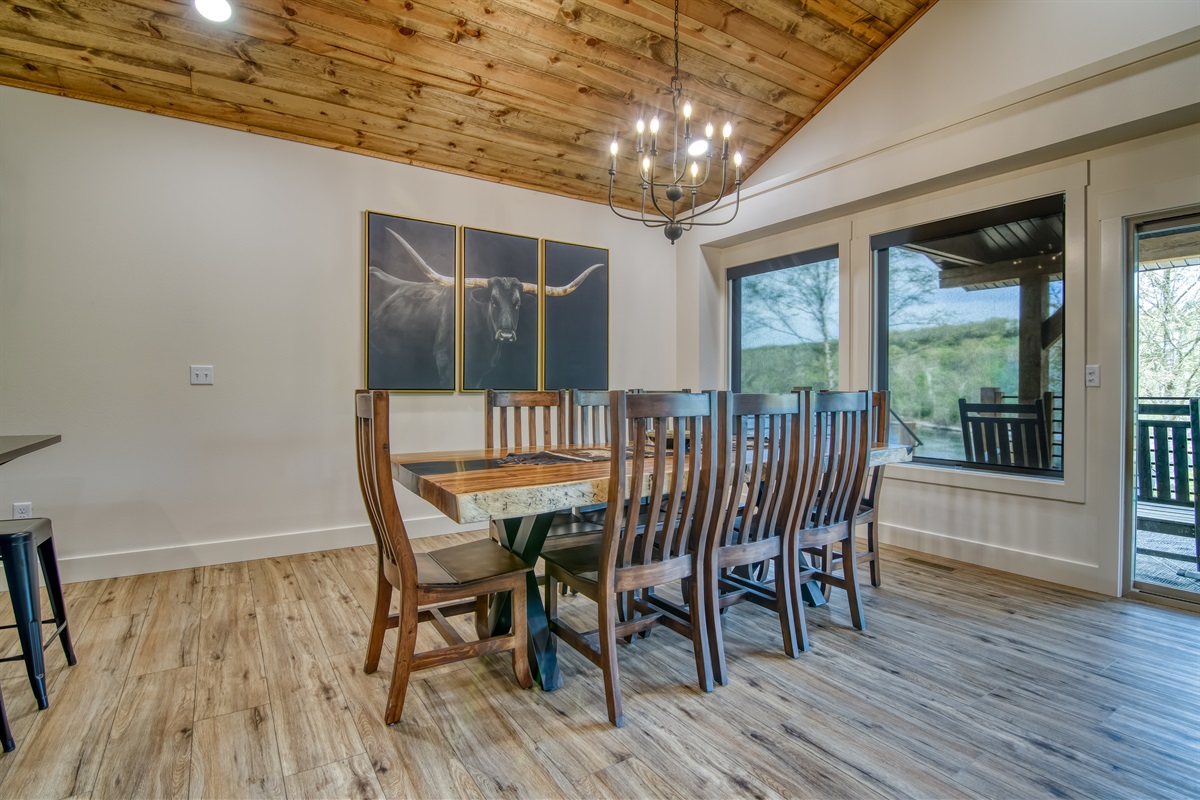 Seating around this raw edge dining table