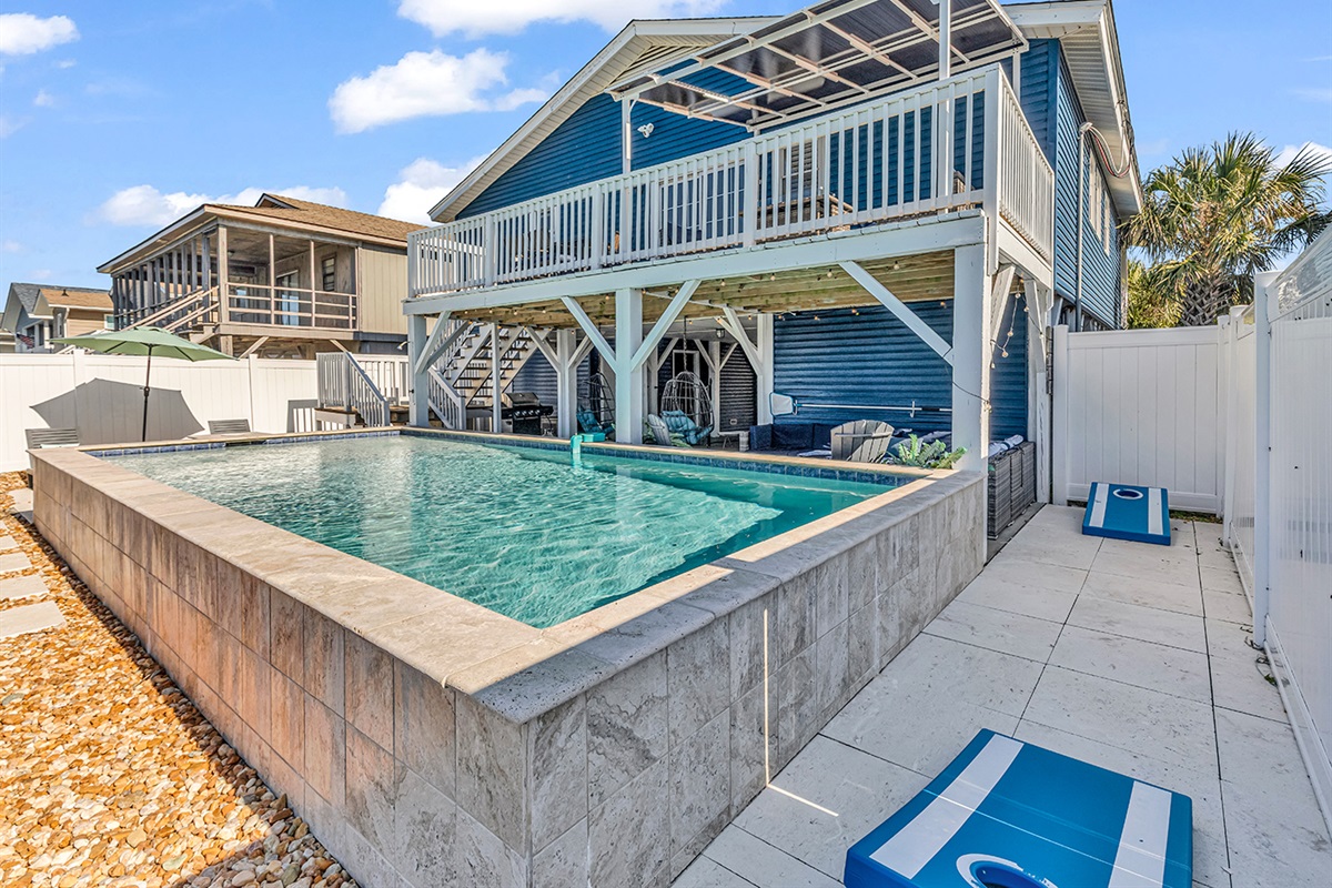 Balcony overlooking pool