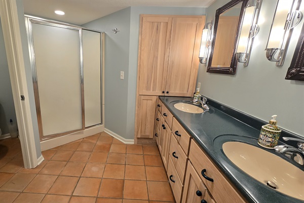 Large Bathroom shower and private toilet