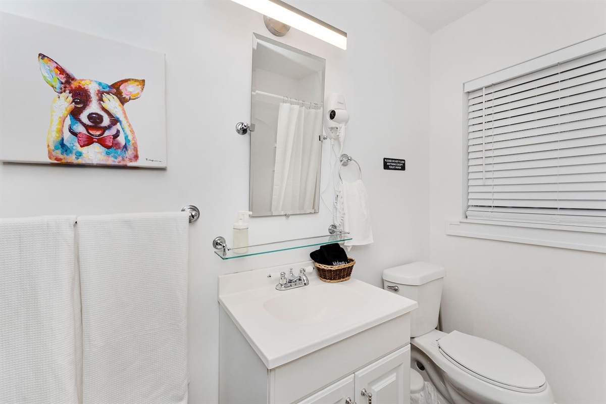 Crisp full bathroom offering a calm, spa-like feel