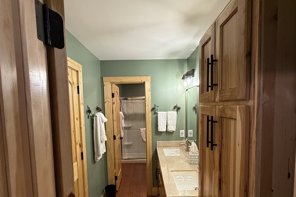 Upstairs Hall Bathroom with shower. 