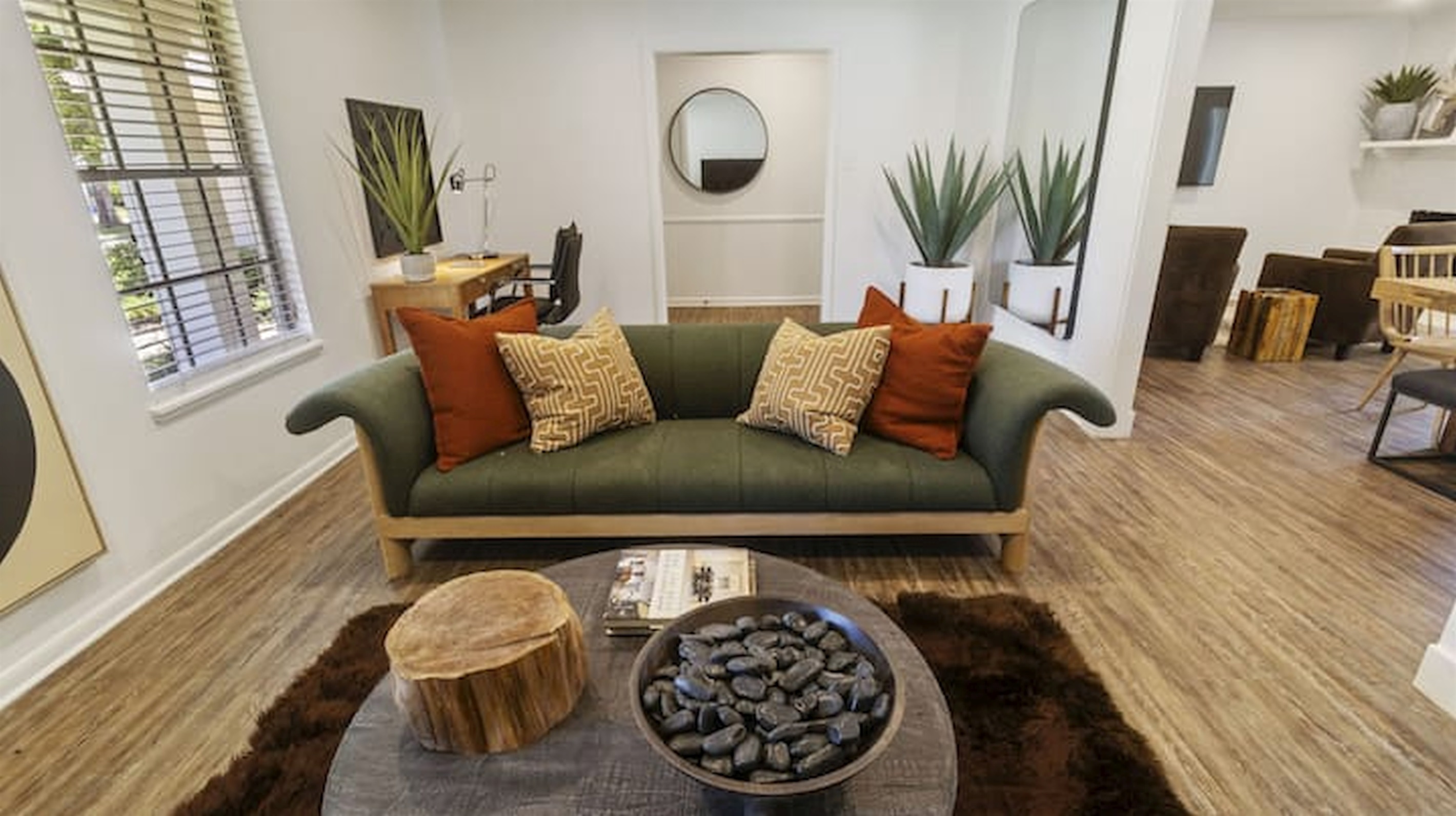 Stylish lounge area with modern furnishings and cozy ambiance for conversation or relaxing evenings.