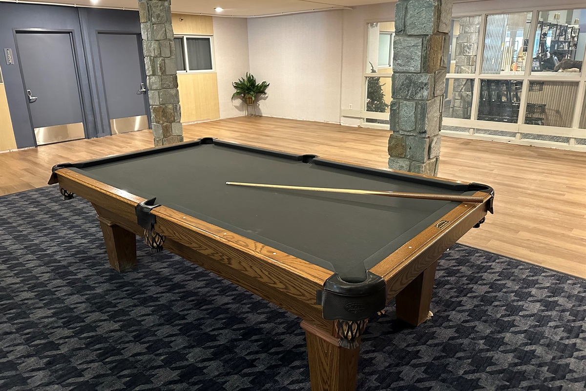 Pool table in Mountain Lodge's newly remodeled lobby.