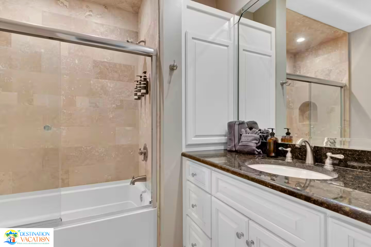 A refreshing bathroom retreat with timeless, elegant finishes.