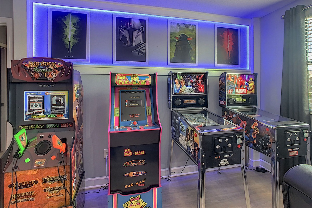 A Total Of 5 Arcade Machines and 2 Pinball Machines