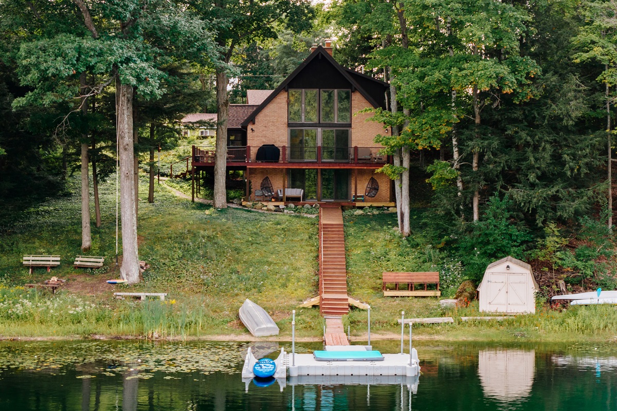 Lakehouse view from the water with private dock