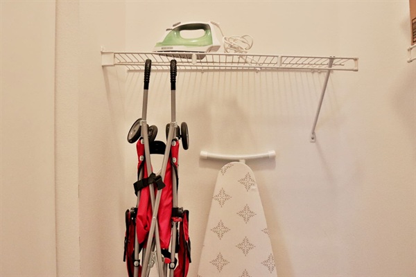 Iron, ironing board, and baby stroller available