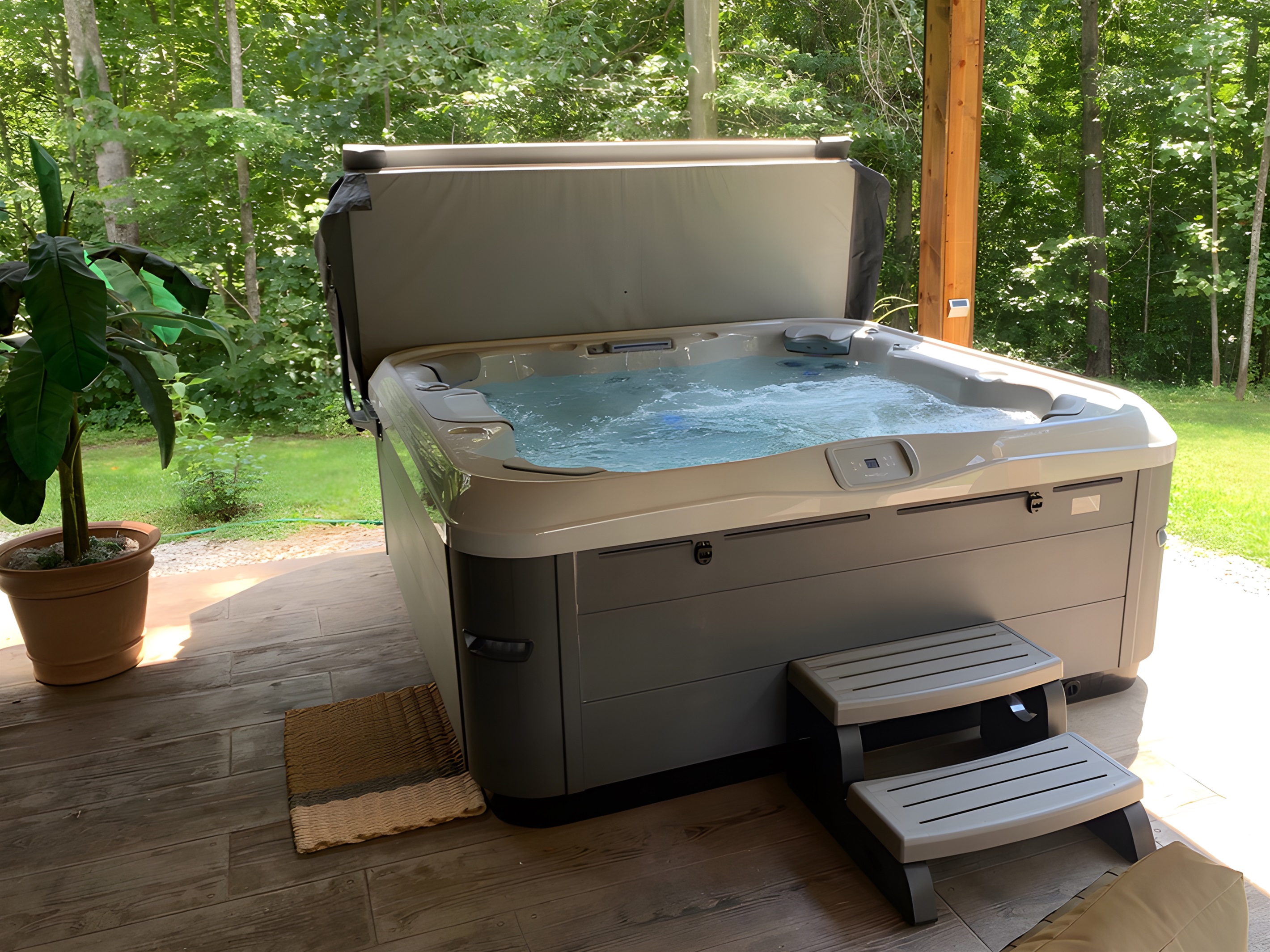 We invite you to Relax in the new Bull Frog X7 Premiere Spa! - Water fall feature- Bluetooth sound system - Colored lighting choices for endless relaxation 