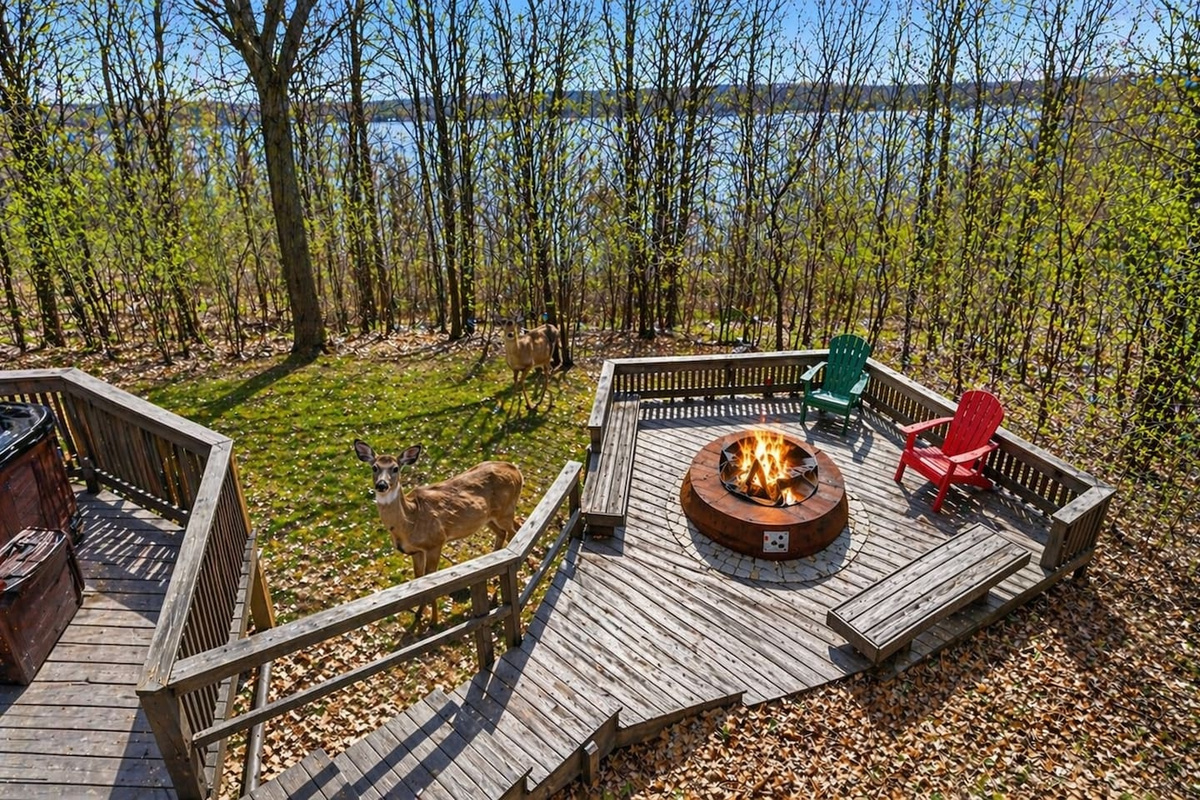 elax by the fire pit overlooking the lake, where peaceful views and visiting deer create an unforgettable, nature-filled escape.”