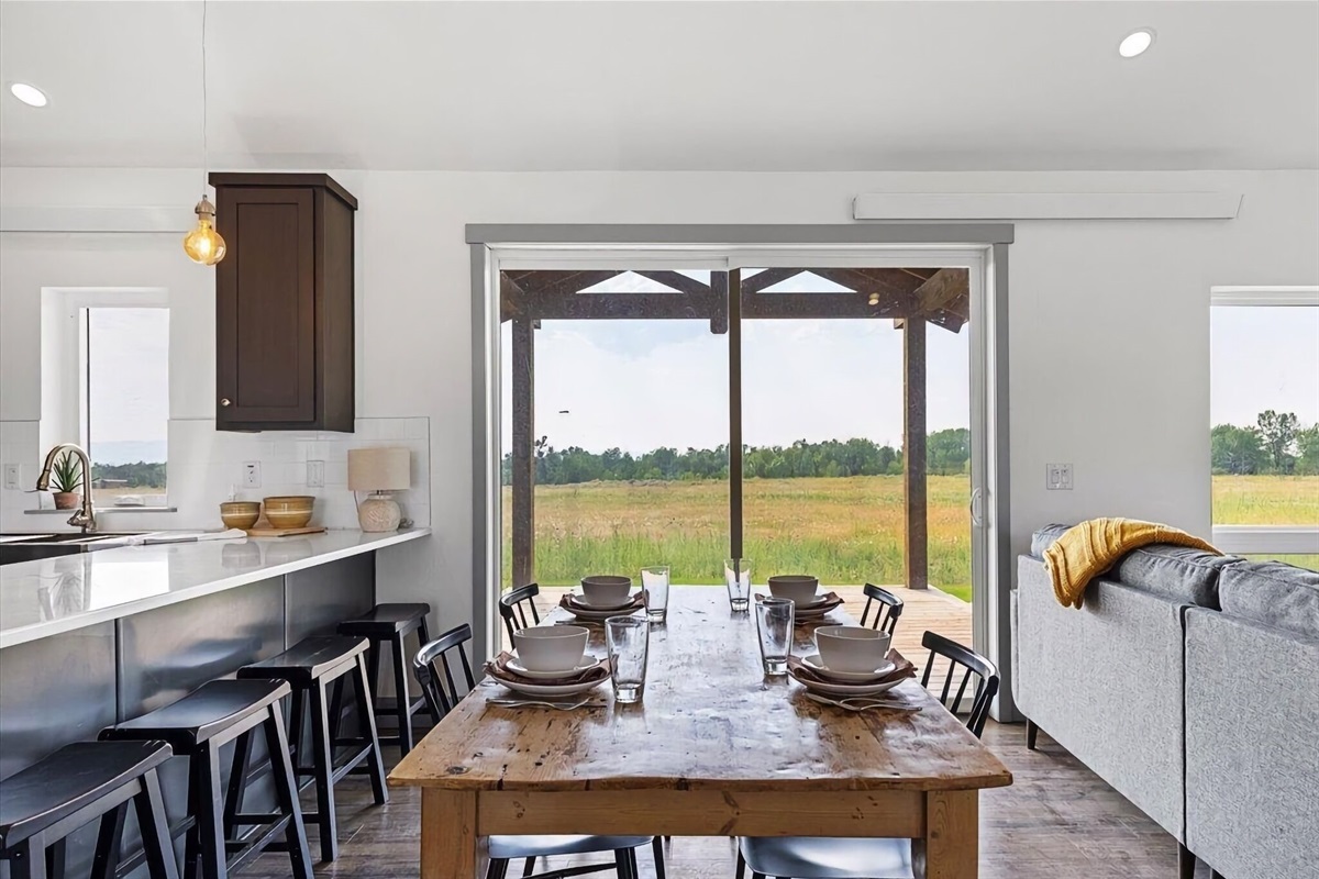 Gather around the dining table for food, conversation, and fun.