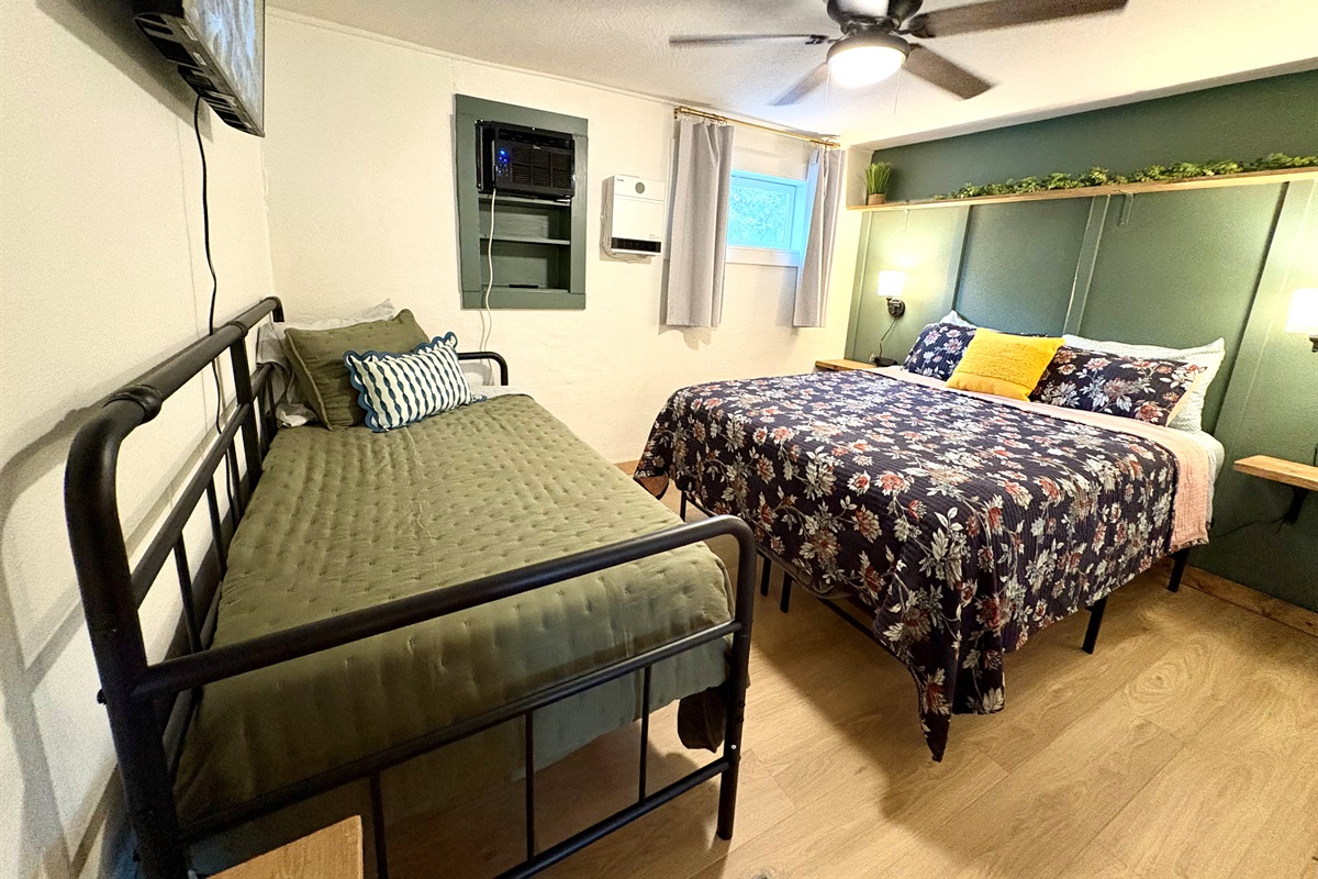 Twin bed and queen bed