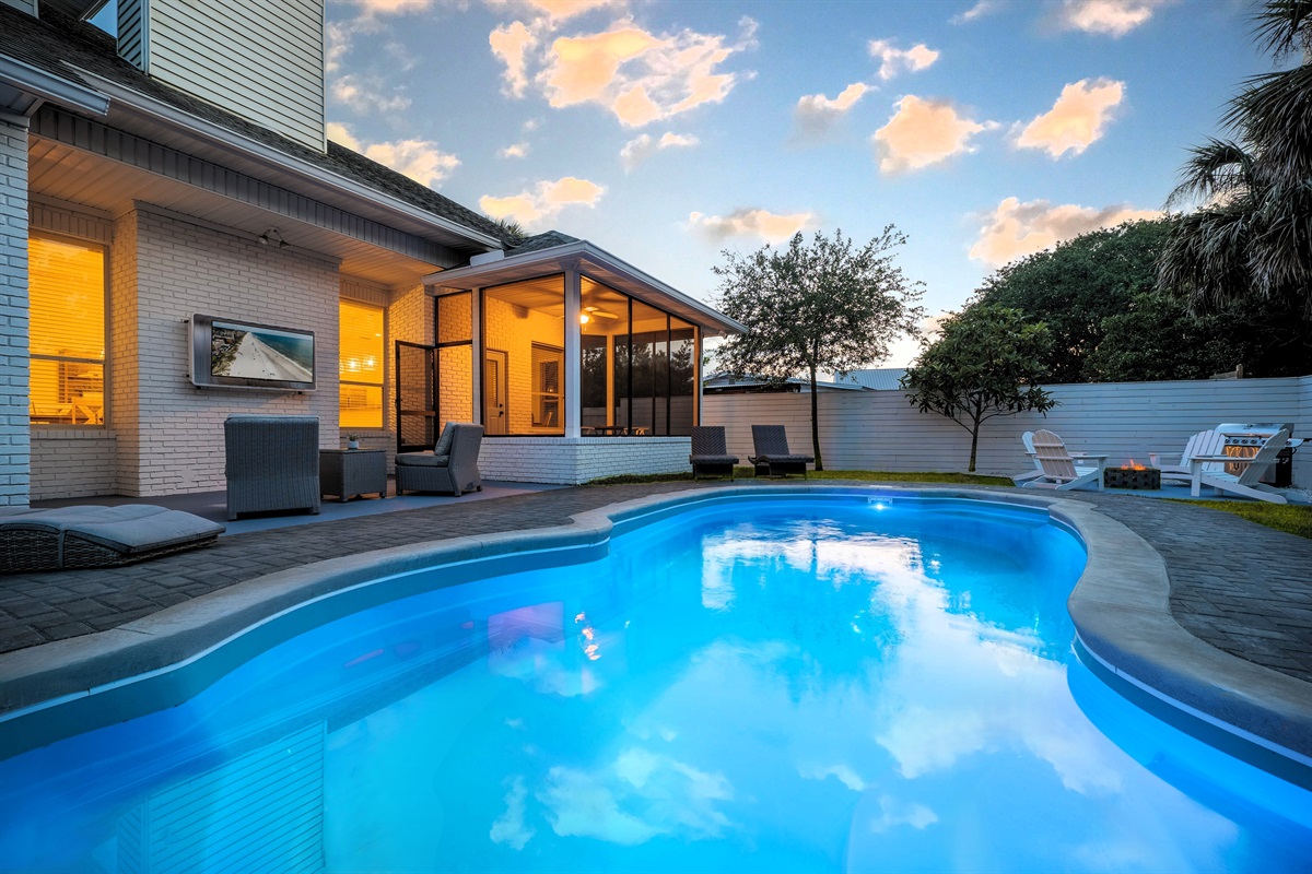 Golden hour reflections by the pool - pure vacation magic