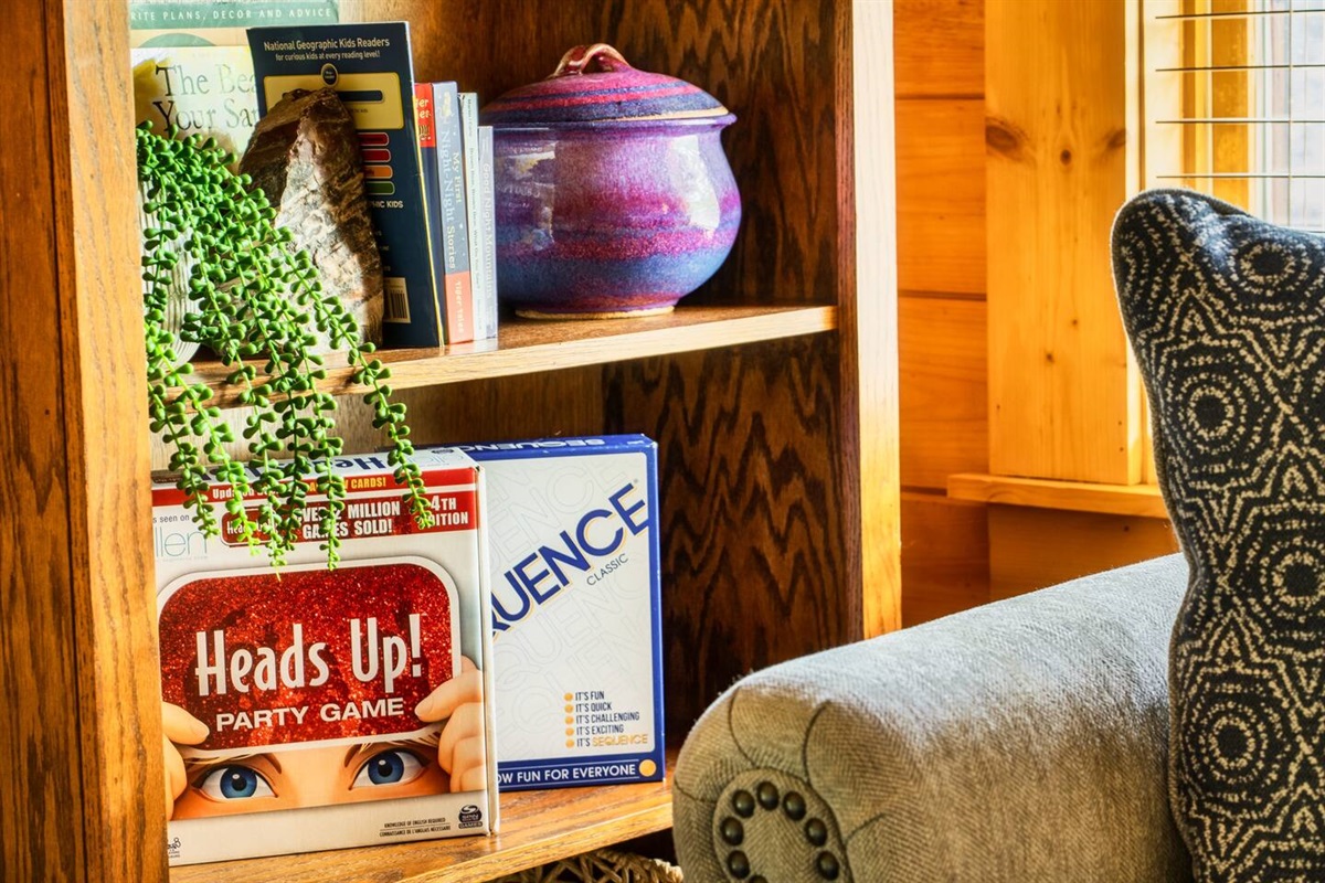 Board games provided at the cabin for family fun!