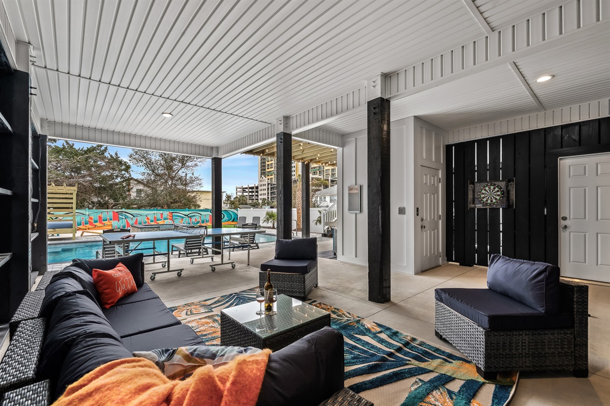 Covered backyard lounge