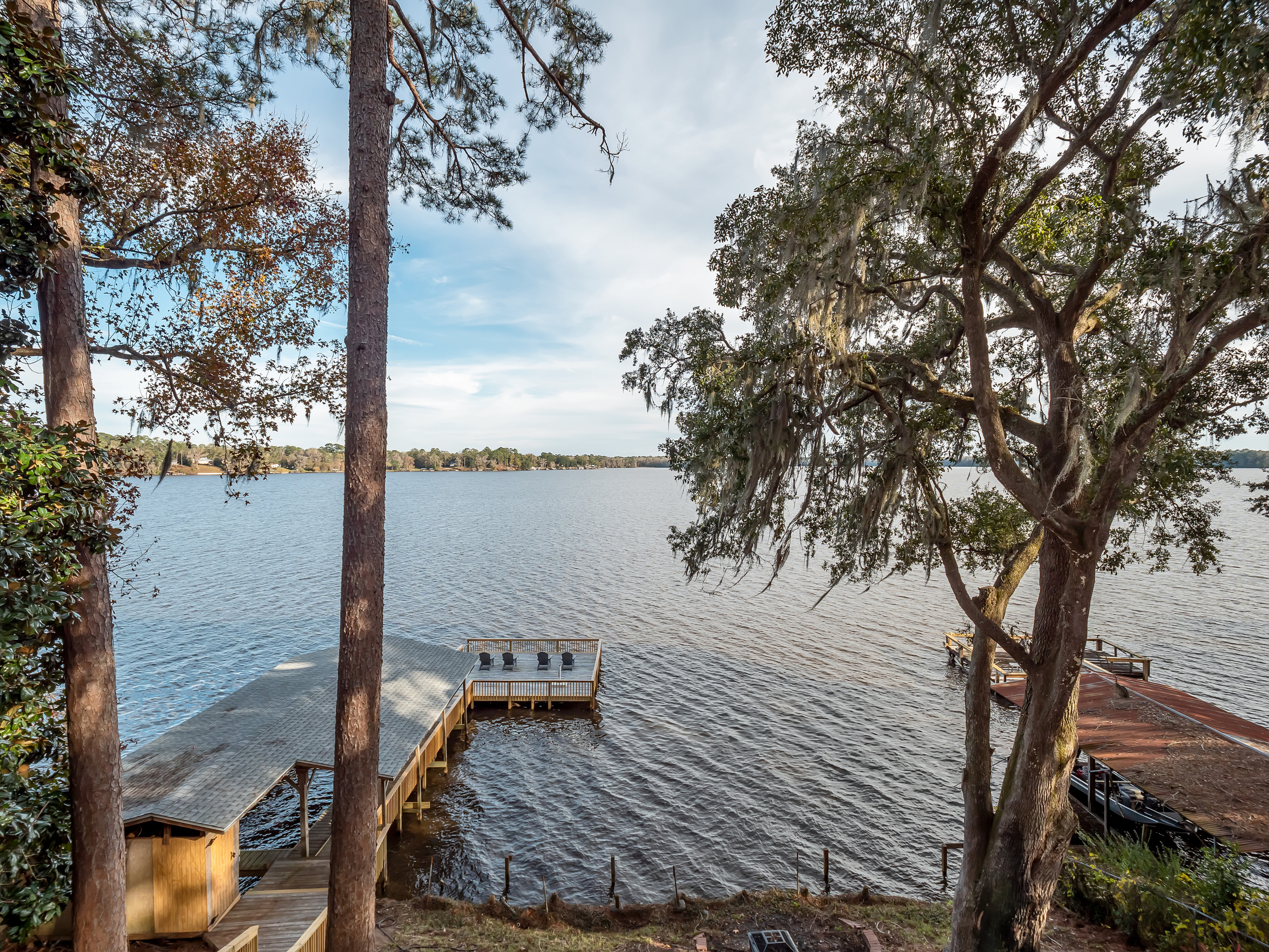 Boathouse, dock and firepit