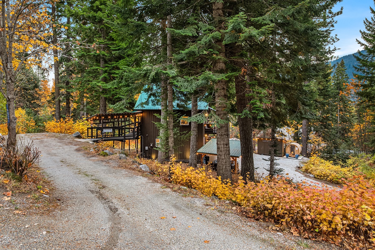 Front view and upper driveway