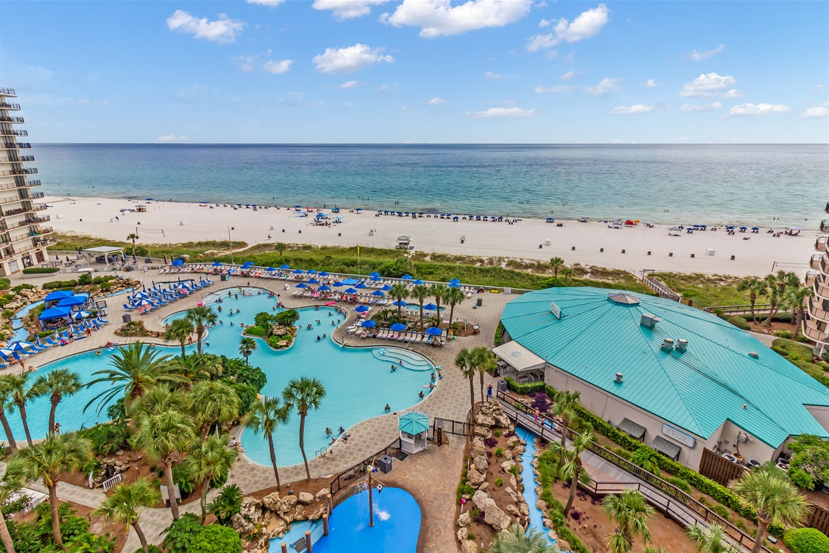 View of pools and hot tubs from balcony