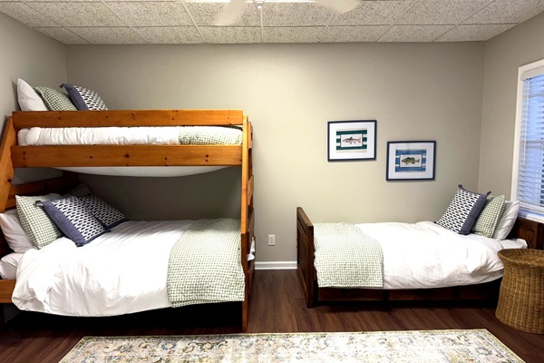 Full and two twin beds
