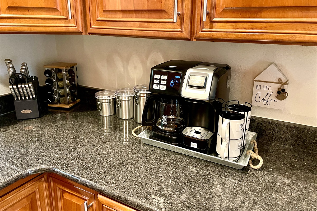 Single or 12 cup Carafe Hamilton Beach coffee maker provided coffee sugar creamer tea complimentary 