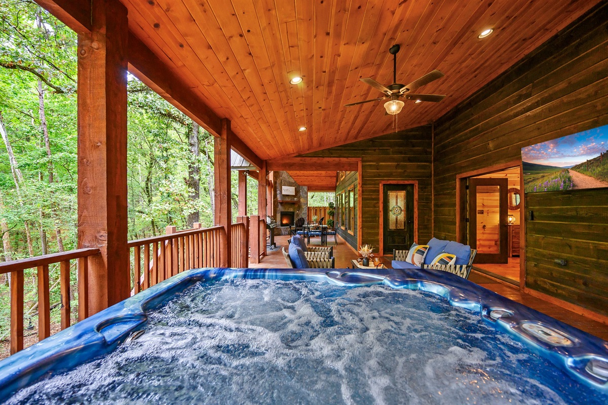 Private, oversized deck.  No cabins behind our property!