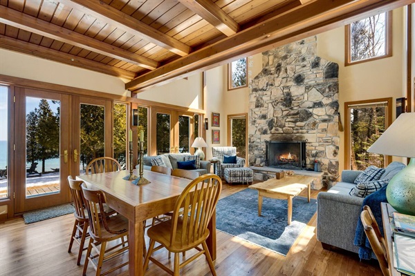 Handcrafted coffee table of make of live edge spalted elm and cherry wood dining room table.