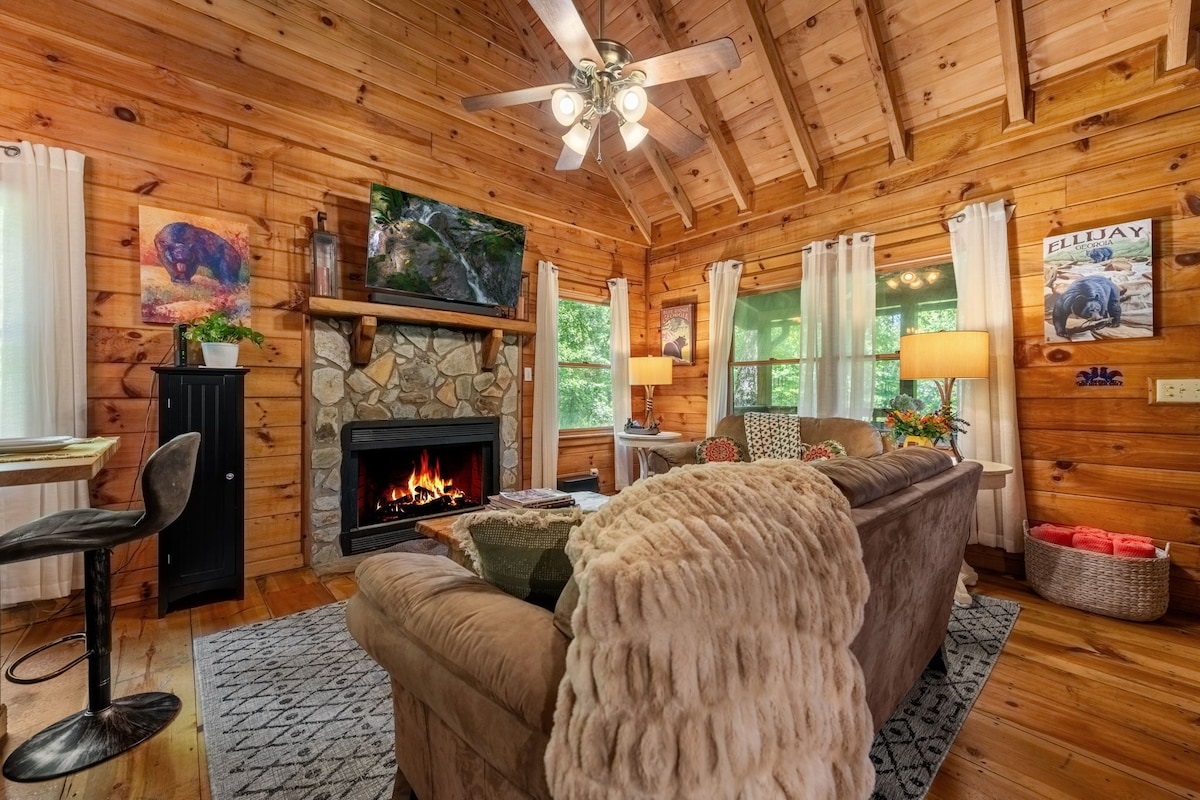 living room with gas fireplace